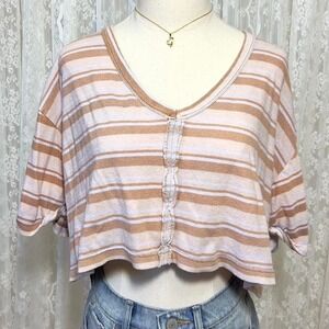 Urban Outfitters Striped Off The Shoulder Cropped‎ Shirt Womens Medium Preppy